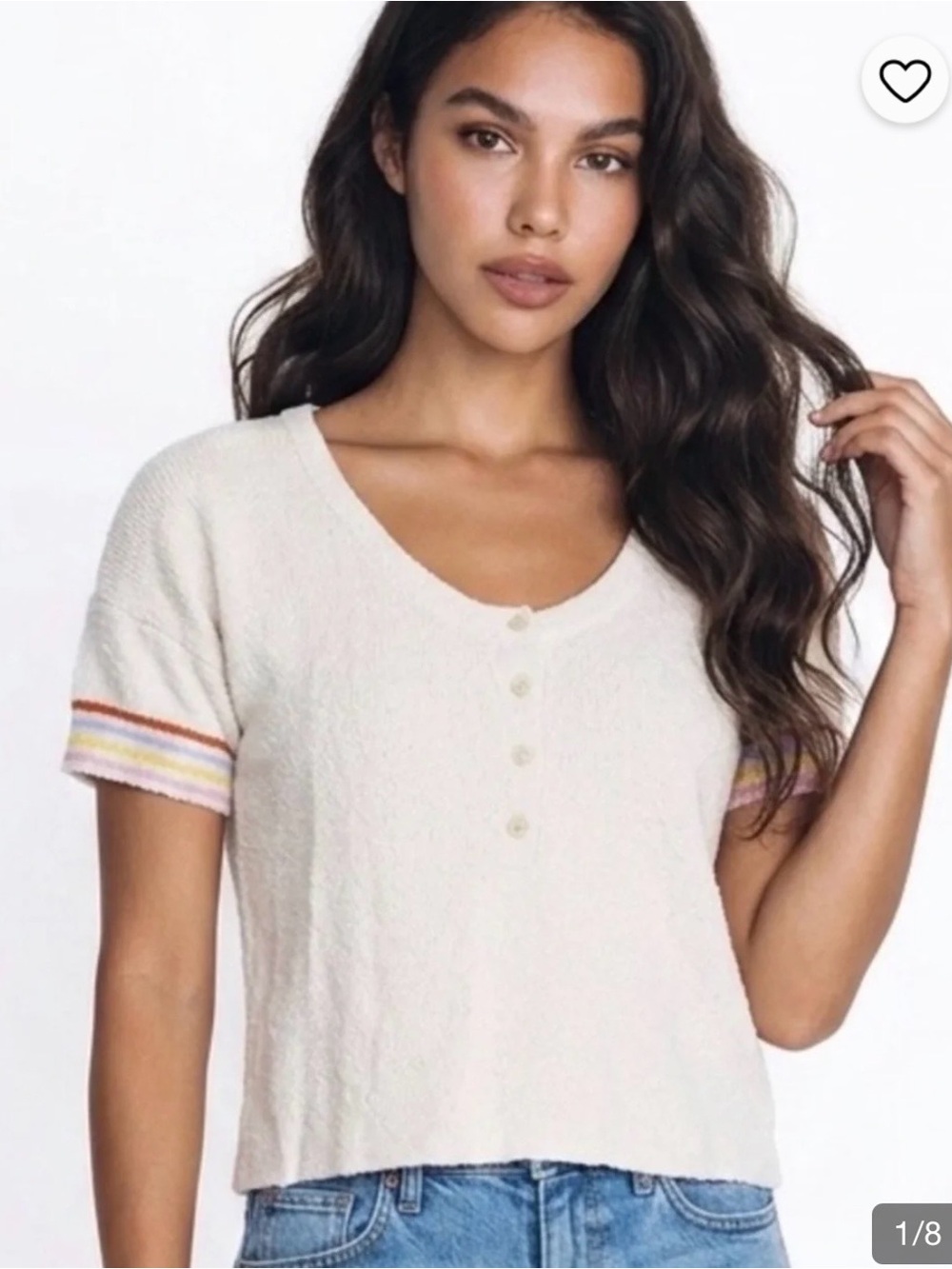 Madewell rainbow Henley striped short sleeved sweater tee xs